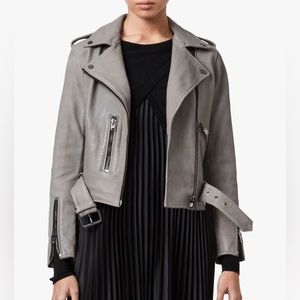 All Saints Balfern Leather Biker Jacket Grey Size 0 Good Condition
